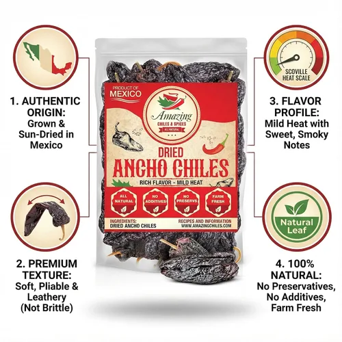 Vista 9 de Pimientos secos de chiles anchos de 4 onzas, naturales y de primera calidad para auténticos moles mexicanos, salsas, guisos, salsas y mucho más.