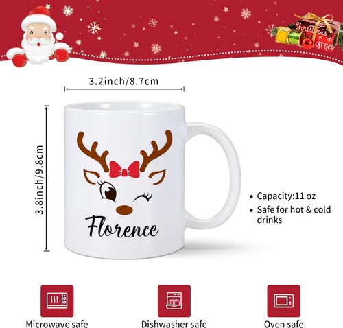 Vista 6 de Tazas de Navidad personalizadas, taza de café de Navidad con renos y nombre, regalos de Navidad para niños, niñas, niños, taza de chocolate caliente