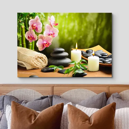 Vista 3 de wall26 Lienzo Impreso Arte de Pared Meditación Yoga Masaje Piedras Flores de Orquídea Rosa Naturaleza Vida Silvestre Fotografía Realismo Paisaje