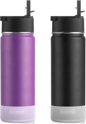 Vista 20 de Koodee Paquete de 2 botellas de agua, de 12 onzas, acero inoxidable, con aislamiento al vacío, con tapa de boquilla a prueba de fugas, color verde