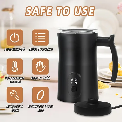 Vista 2 de VRORFUN Espumador de leche eléctrico y vaporizador, espumador de leche automático 4 en 1 y calentador calentador, máquina de espuma de leche