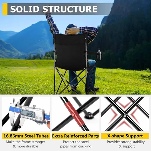 Vista 3 de Joyfair Silla de camping portátil, sillas plegables para césped al aire libre para adultos, sillas plegables grandes resistentes para playa, pesca