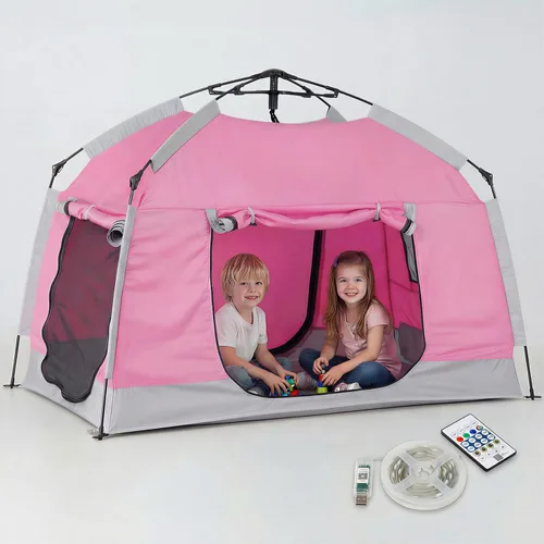 Vista 13 de Casa de juegos para niños fácil de instalar con bonita tira de luces LED y 3 aberturas grandes, carpa de juego portátil para niños y habitación
