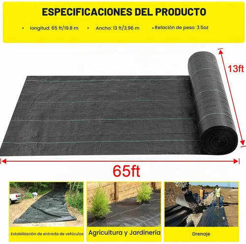 Vista 2 de Tela comercial para entrada, 13 x 65 pies, tela de paisaje resistente de 3.5 onzas para control de erosión, barrera de malezas