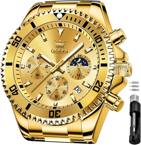 Vista 14 de OLEVS Relojes impermeables para hombre, de acero inoxidable, con cronógrafo, de lujo, color blanco, luminoso, de gran cara, analógico, de cuarzo