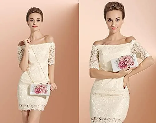 Vista 2 de Comeon Bolso de mano floral para mujer, bolso de noche de flores, elegante bolso de banquete, bolso de fiesta de dama para banquetes de boda