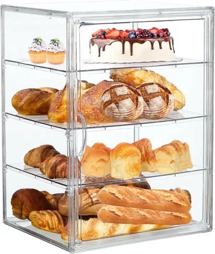 Vista 10 de Caja de pan, cajas de pan grandes para encimera de cocina, contenedor de almacenamiento de pan ajustable de 4 capas, cajas transparentes