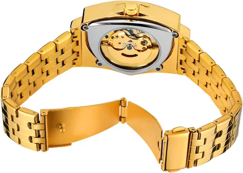 Vista 3 de CARLIEN Reloj analógico automático de esqueleto hueco triángulo para hombre, resistente al agua, pulsera de acero inoxidable, reloj de pulsera