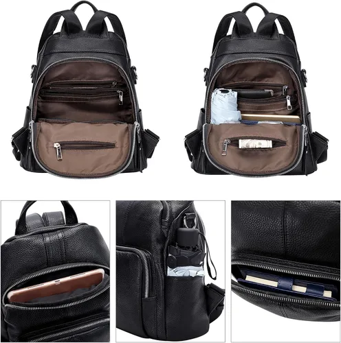 Vista 6 de ALTOSY Mochila de cuero suave para mujer, mochila versátil, Negro