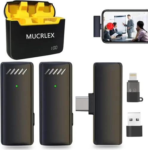 Vista 8 de Micrófonos inalámbricos, mini micrófonos con 2 adaptadores convertibles para iPhone iPad Android PC en video Vlog grabación entrevista (negro)