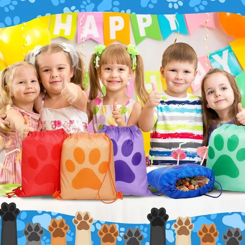 Vista 6 de Yerliker - 14 bolsas con cordón y estampado de huellas a granel, lindas