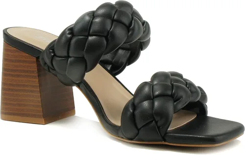 Vista 4 de Soda BUGGY Sandalias de tacón de bloque con doble correa trenzada para mujer, estilo casual, puntera cuadrada, a la moda
