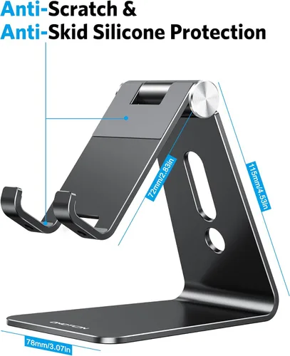 Vista 3 de OMOTON C2 Soporte de aluminio ajustable para teléfono celular con corte de carga, negro