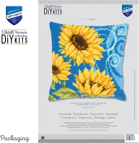 Vista 3 de Vervaco Kit de Cojín Punto de Cruz Girasoles Sobre Azul 16" x 16