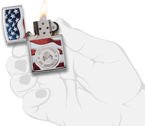 Vista 33 de Zippo encendedores con la bandera de EE. UU.