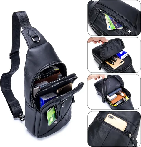 Vista 115 de LUKZIJAES Bolso bandolera de cuero genuino para hombre