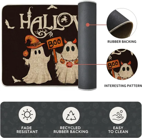 Vista 6 de Artoid Mode Juego de 3 tapetes de cocina de Halloween con diseño de murciélago y calabaza, fantasma, color negro, decoración del hogar, alfombras