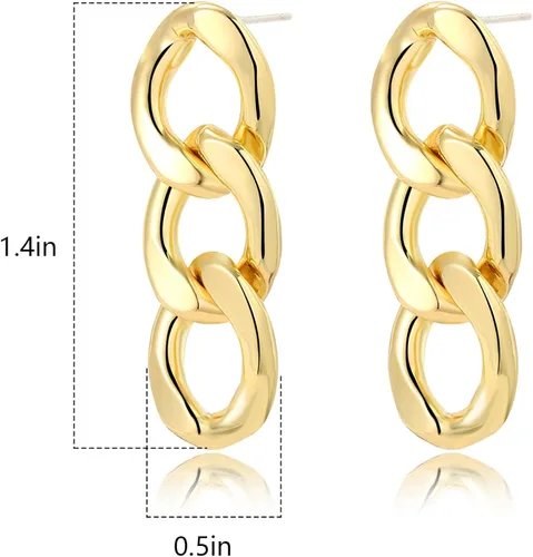 Vista 6 de BUREI Aretes colgantes de oro de 18 quilates con cadena simétrica para mujeres y niñas