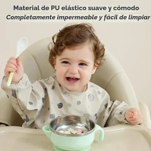 Vista 3 de Weaning Bib with Long Sleeves & BLW, Soft and Skin-Friendly