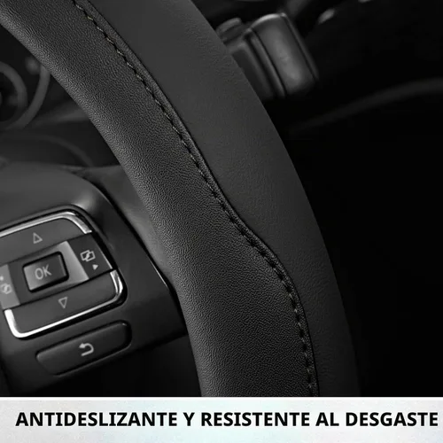 Vista 7 de Road Comforts Funda para volante, de piel antideslizante y transpirable, ajuste universal de 14.5 a 15 pulgadas, agarre cómodo, color negro