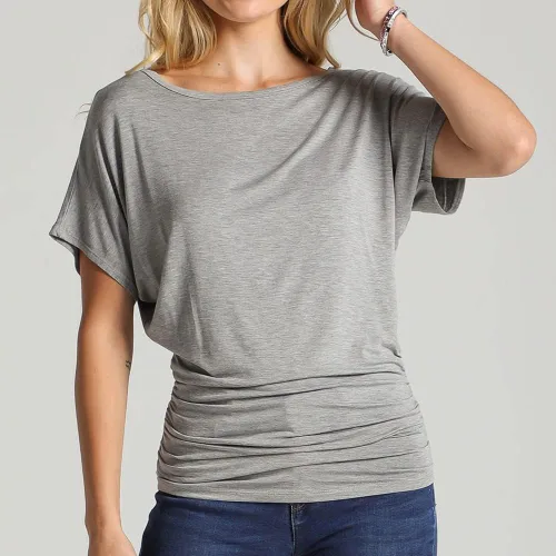 Vista 2 de Nolabel Camiseta Dolman de manga corta con cuello en V y fruncido lateral para mujer