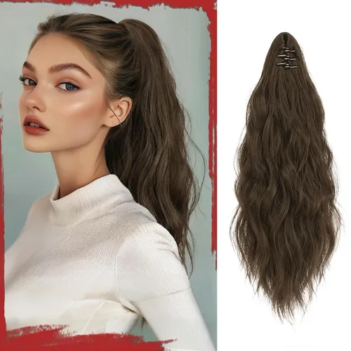 Vista 6 de SOFEIYAN Extensión de cola de caballo rizada de 15 pulgadas, resistente al calor, sintética, natural, ondulada, extensión de cabello con clip