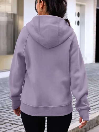 Vista 57 de Trendy Queen Sudaderas con capucha y cremallera para mujer, chaquetas de vellón, talla extragrande, moda de otoño e invierno