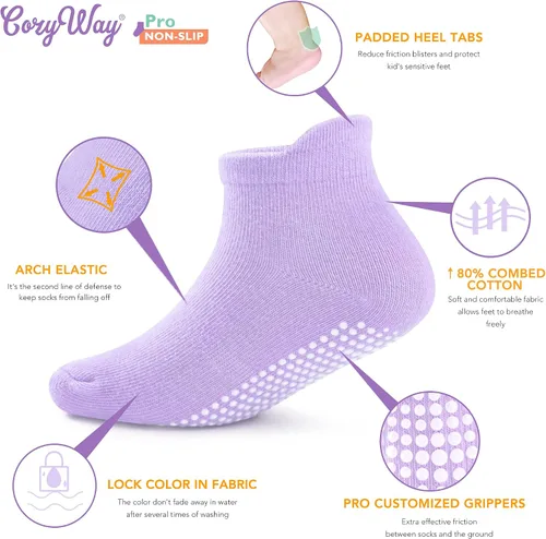 Vista 2 de CozyWay - Calcetines antideslizantes para bebés niños y niñas paquete de 6 y 12 unidades calcetines y tobilleras antideslizantes para bebés y niños