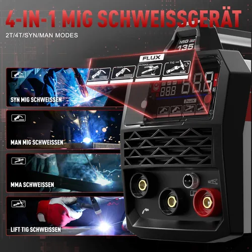 Vista 5 de ANDELI 135A MIG Solderer, Voltage 220V, Portable Without Gas, Multi-Process Flux MIG/TIG Lift/MMA Welder, with LED Digital Display, IGBT Inverter