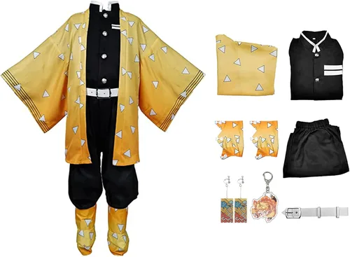 Vista 4 de Conjunto de kimono de cosplay para niñas, niños, uniforme de Demon Slayer para niños, disfraz de anime, trajes de fiesta de Halloween, llavero
