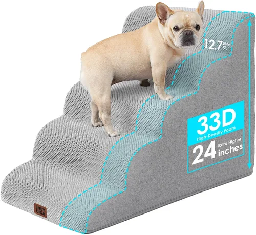 Vista 16 de EHEYCIGA Rampa curvada para escaleras para perros, camas altas de 4