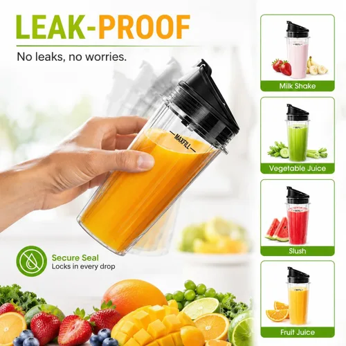 Vista 7 de Vasos de repuesto de 16oz para licuadora Ninja - Paquete de 3 vasos de licuadora Ninja con tapas, compatibles con Ninja QB3001SS, BL770, BL780