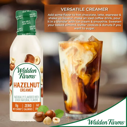Vista 4 de Walden Farms Crema para Café de Avellana – Cero Calorías, Sin Grasa, Sin Azúcar, Baja en Carbohidratos, Apta para Keto, Sin Lácteos, Vegana