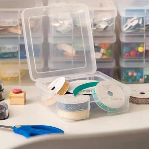 Vista 7 de Iris caja de almacenamiento de suministros 10 piezas, Plástico, Transparente, S Bead Storage Organizing Containers with Snap Lid for Arts, Crafts
