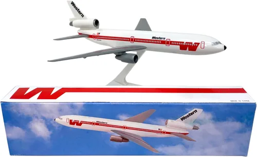 Vista 3 de Western White Scheme DC-10 Escala 1:250 - Modelo de avión de plástico a presión - Réplica coleccionable de aviones de Western Airlines - Parte #