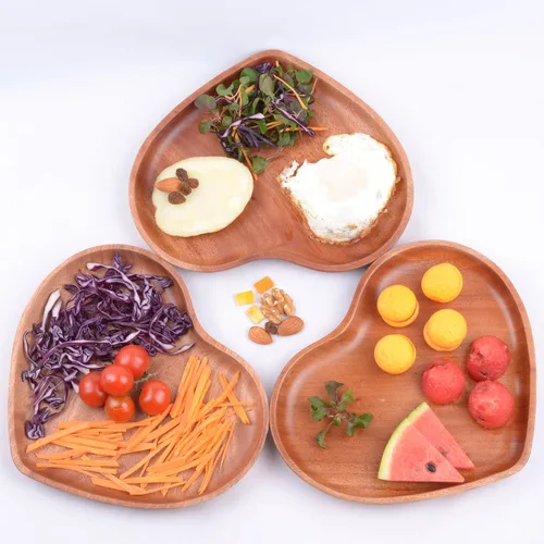 Vista 4 de VieWood Juego de 2 platos de madera con forma de corazón, platos clásicos irrompibles, fáciles de limpiar y ligeros para platos, aperitivos, postres