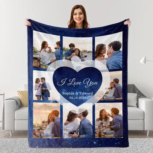 Vista 22 de Mantas personalizadas con fotos, regalos personalizados para parejas para esposa, marido, novia, novio, manta con imagen personalizada "I Love You