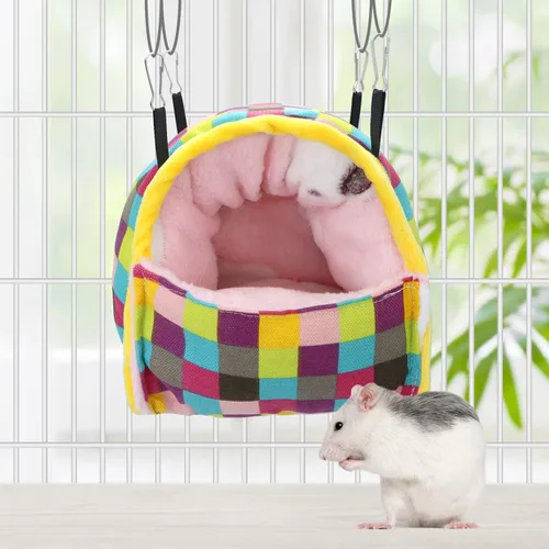 Vista 3 de Wontee Hamster Bed Hideout Sugar Glider Hamaca para animales pequeños, casa de cama cálida para hámsters, erizos, planeadores de azúcar, jerbos