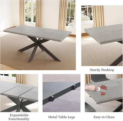 Vista 2 de ZckyCine Juego de mesa de comedor moderna para 6-8 personas para comedor, juego de mesa de cocina con patas de acero