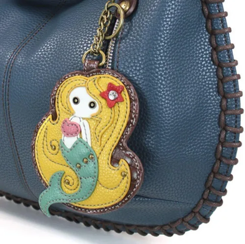 Vista 2 de Chala Bolsos de mano, estilo casual, suave, con hombro grande o bolso cruzado con llavero, color azul marino, Búho