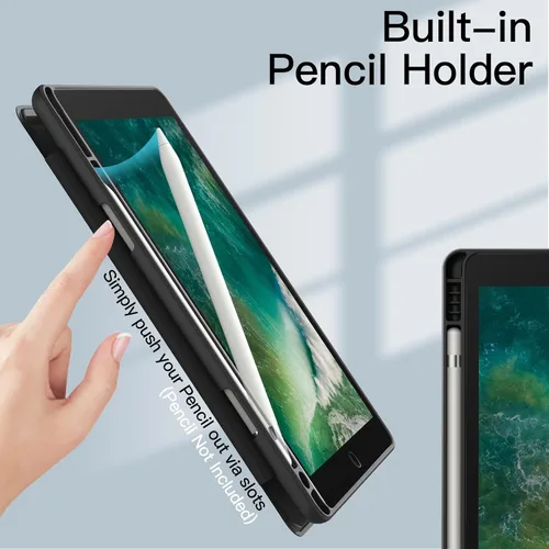 Vista 5 de JETech Funda para iPad de 9.7 pulgadas (6ª/5ª generación, 2018/2017) con soporte para lápices, carcasa trasera transparente transparente y delgada