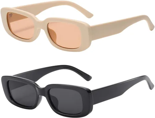 Vista 9 de Dollger - Lentes de sol rectangulares para mujer y hombre, gafas de moda retro, protección UV 400, armazón cuadrado A: negro y marrón leopardo