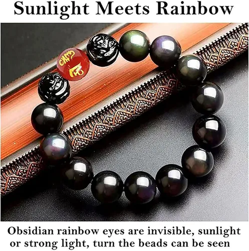 Vista 3 de Pulsera de obsidiana negra, pulsera de obsidiana negra Feng Shui para mujeres, hombres y parejas, hecha a mano con piedra tallada de ojo de tigre