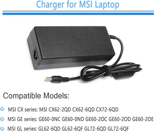 Vista 2 de Cargador para portátil de 120 W compatible con MSI CX62 GE60 GE60K GE62 GE70 GE70K GE72 GP60 GP70 GP72 GS60 GS70; MS-16GA Stealth MS-1756 MS-1757