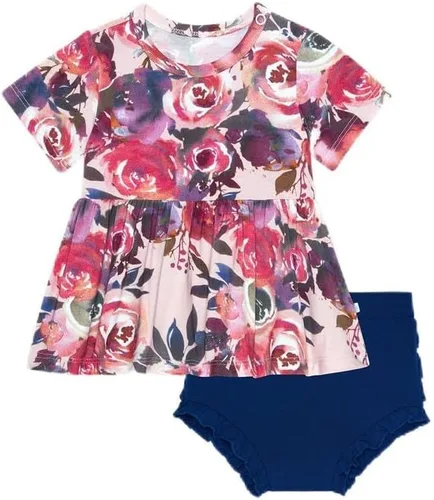 Vista 10 de Posh Peanut Conjunto de dos piezas – Conjunto de camiseta y pantalones cortos de manga corta – Viscosa transpirable de bambú para bebé niña Rosa