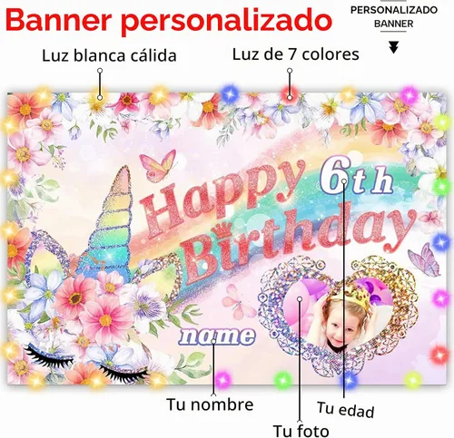Vista 2 de Dicodes Decoraciones de cumpleaños de unicornio personalizadas para niñas, pancarta de cumpleaños de unicornio, decoración de cumpleaños de princesa