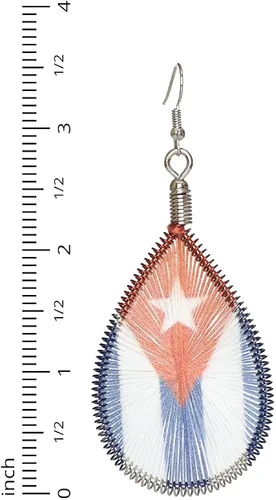 Vista 2 de Pendientes colgantes con diseño de bandera patriótica de Cuba para mujer
