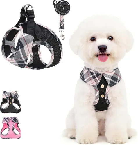 Vista 17 de Arnés de malla suave para cachorros – Juego de arnés y correa para perros pequeños, ajustable y cómodo chaleco reflectante acolchado para cachorros