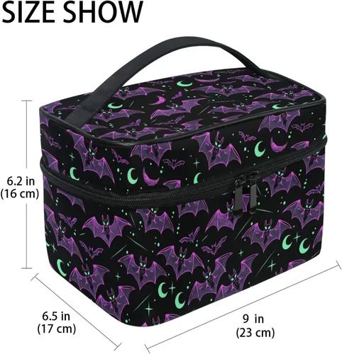 Vista 2 de Bolsa de Maquillaje, Estuche de Maquillaje Organizador de Viaje con Diseño de Calavera y Flores, Estuche de Cosméticos, Bolsas de Aseo para Niñas