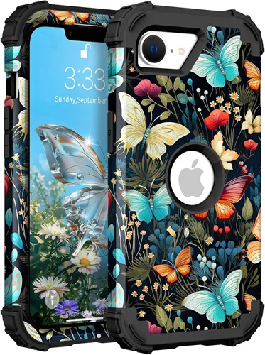 Vista 142 de Hocase Funda para iPhone SE 2022/2020, resistente a prueba de golpes, de plástico duro+goma de silicona, funda protectora híbrida para iPhone SE